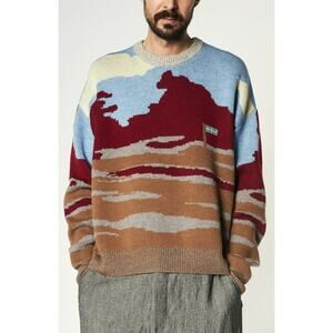 ACNE STUDIOS Brown Patterned Jacquard Knit Sweater Mens Shirt Wool Crewneck‎ S
